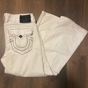 White True reiligion Billy Bootcut Giant Big T jeans